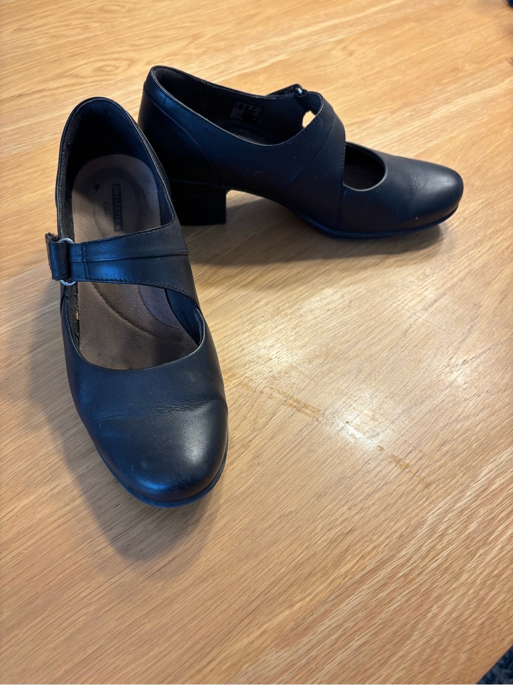 Clarks Black Mary Jane Block Heel Pumps